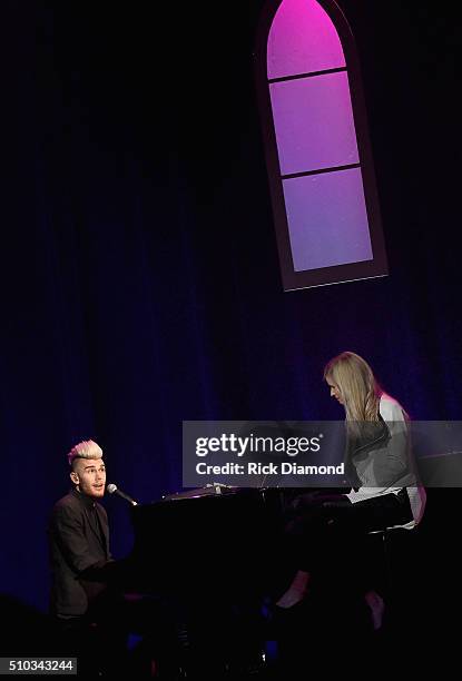 Singer/Songwriter Colton Dixon sings to his new bride Annie at Sam's Place - Music For The Spirit at Ryman Auditorium on February 14, 2016 in...