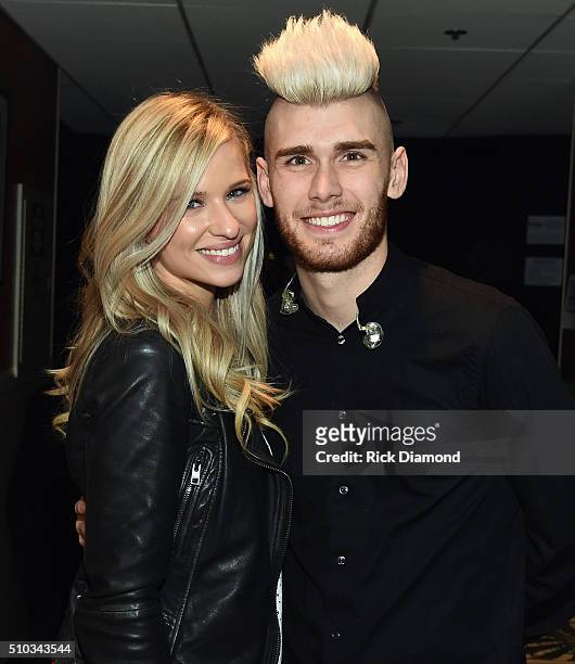 Newlyweds Annie and Colton Dixon backstage at Sam's Place - Music For The Spirit at Ryman Auditorium on February 14, 2016 in Nashville, Tennessee.