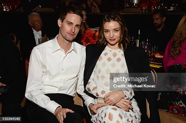 Co-founder of Snapchat Evan Spiegel and model Miranda Kerr attend the 2016 Pre-GRAMMY Gala and Salute to Industry Icons honoring Irving Azoff at The...