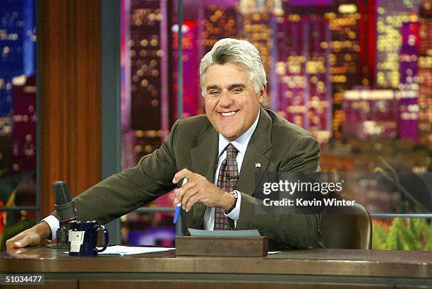 Jay Leno appears on "The Tonight Show" on July 7, 2004 at the NBC Studios in Burbank, California.