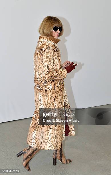 Anna Wintour, editor-in-chief of American Vogue attends J.Crew presentation during Fall 2016 New York Fashion Week at Spring Studios on February 14,...