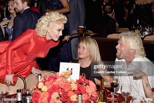 Recording artist Gwen Stefani , Business magnate Richard Branson and Joan Templeman attend the 2016 Pre-GRAMMY Gala and Salute to Industry Icons...