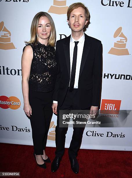 Marissa Ribisi and Beck arrives at the 2016 Pre-GRAMMY Gala And Salute to Industry Icons Honoring Irving Azoff at The Beverly Hilton Hotel on...