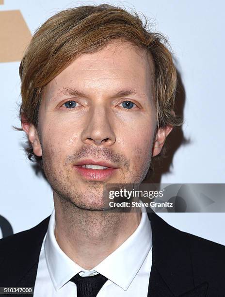 Beck arrives at the 2016 Pre-GRAMMY Gala And Salute to Industry Icons Honoring Irving Azoff at The Beverly Hilton Hotel on February 14, 2016 in...