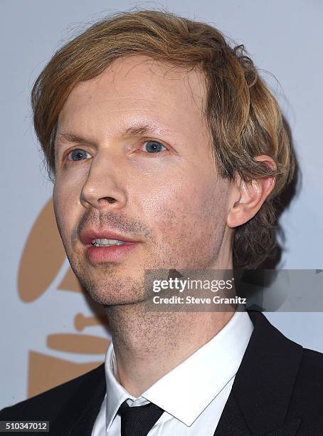 Beck arrives at the 2016 Pre-GRAMMY Gala And Salute to Industry Icons Honoring Irving Azoff at The Beverly Hilton Hotel on February 14, 2016 in...