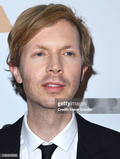 Beck arrives at the 2016 Pre-GRAMMY Gala And Salute to Industry Icons Honoring Irving Azoff at The Beverly Hilton Hotel on February 14, 2016 in...