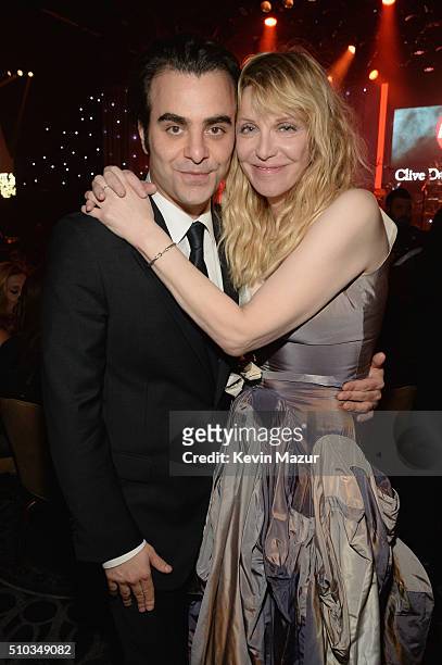 Nicholas Jarecki and Recording artist Courtney Love attends the 2016 Pre-GRAMMY Gala and Salute to Industry Icons honoring Irving Azoff at The...
