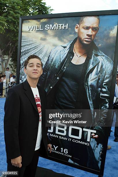 Actor Shia LaBeouf arrives at the premiere of 20th Century Fox's "I, Robot" at the Village Theater on July 7, 2004 in Los Angeles, California.