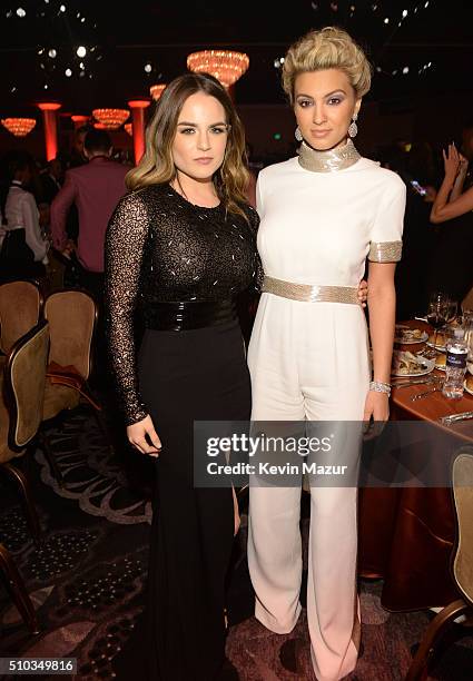 Recording artists Jojo and Tori Kelly attend the 2016 Pre-GRAMMY Gala and Salute to Industry Icons honoring Irving Azoff at The Beverly Hilton Hotel...