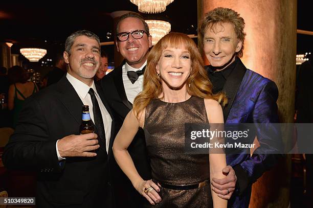 Radio producer Gary Dell'Abate, Sirius XM Senior VP Ross Zapin, actress Kathy Griffin, and recording artist Barry Manilow attend the 2016 Pre-GRAMMY...