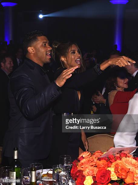 Player Russell Wilson and singer Ciara attend the 2016 Pre-GRAMMY Gala and Salute to Industry Icons honoring Irving Azoff at The Beverly Hilton Hotel...