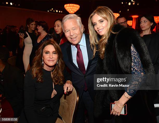 Personality Caitlyn Jenner, Robert Kraft, and Ricki Noel Lander attend the 2016 Pre-GRAMMY Gala and Salute to Industry Icons honoring Irving Azoff at...