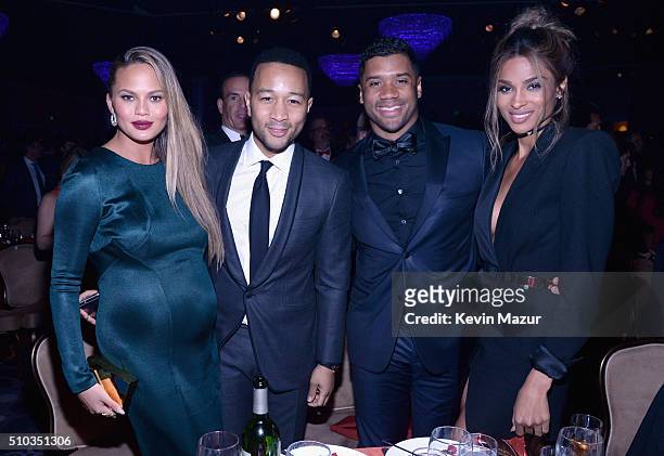 Chrissy Teigen, John Legend, Russell Wilson and Ciara attend the 2016 Pre-GRAMMY Gala and Salute to Industry Icons honoring Irving Azoff at The...