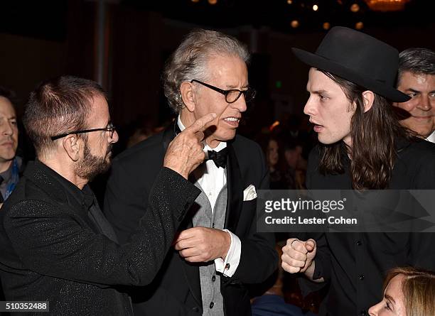 Recording artist Ringo Starr, record producer Richard Perry and recording artist James Bay attend the 2016 Pre-GRAMMY Gala and Salute to Industry...
