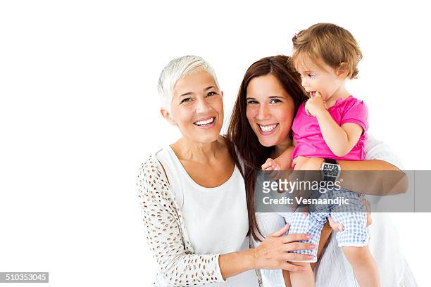drei generationen der familie - mom daughter white stock-fotos und bilder