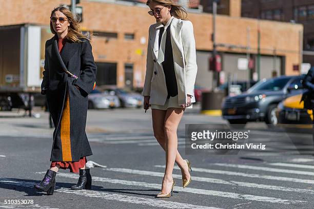 Valentina Ferragni is wearing golden heels and white blazer seen outside Rebecca Minkoff during New York Fashion Week: Women's Fall/Winter 2016 on...