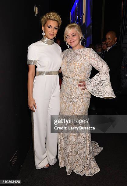 Singers Tori Kelly and Elle King attend the 2016 Pre-GRAMMY Gala and Salute to Industry Icons honoring Irving Azoff at The Beverly Hilton Hotel on...