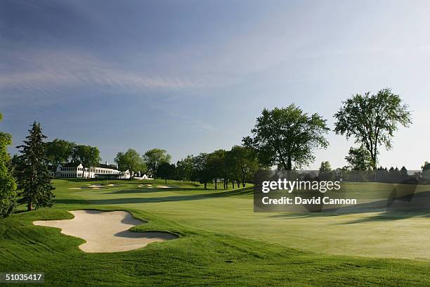 The par 4, 18th finishing hole with the clubhouse behind on the South Course at the Oakland Hills CC venue for the 2004 Ryder Cup Matches, on June...