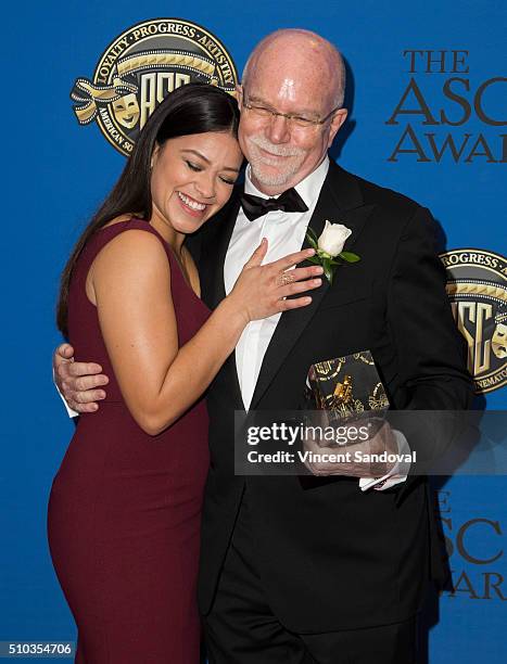 Actress Gina Rodriguez and cinematographer Lowell Peterson attend the 30th Annual ASC Awards at the Hyatt Regency Century Plaza on February 14, 2016...