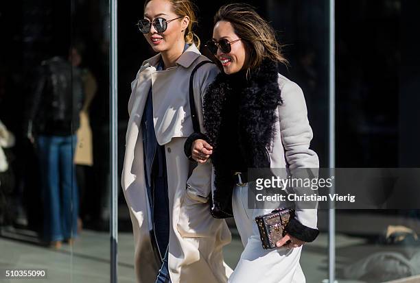 Dani Song and Aimee Song seen outside Tibi during New York Fashion Week: Women's Fall/Winter 2016 on February 13, 2016 in New York City.