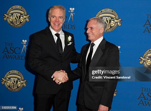 Cinematographers Richard Crudo and Grover Crisp attend the 30th Annual ASC Awards at the Hyatt Regency Century Plaza on February 14, 2016 in Los...