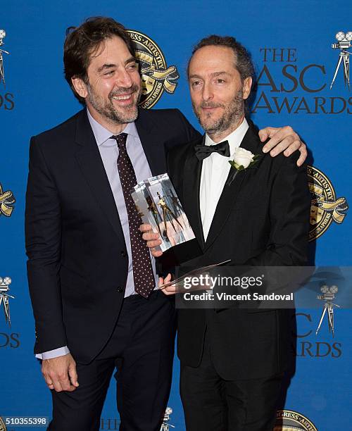 Actor Javier Bardem and cinematographer Emmanuel Lubezki attend the 30th Annual ASC Awards at the Hyatt Regency Century Plaza on February 14, 2016 in...