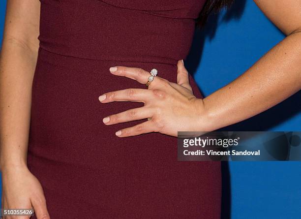 Actress Gina Rodriguez, ring detail, attends the 30th Annual ASC Awards at the Hyatt Regency Century Plaza on February 14, 2016 in Los Angeles,...