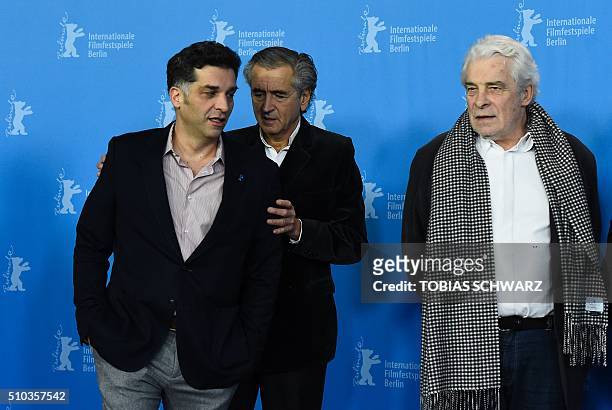 Director Danis Tanovic , French writer Bernard-Henri Levy and French actor Jacques Weber pose during a photo call for the film " Smrt u Sarajevu " by...