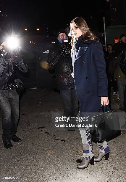 Taylor Hill is seen outside the Jonathan Simkhai show during New York Fashion Week: Women's Fall/Winter 2016 on February 14, 2016 in New York City.