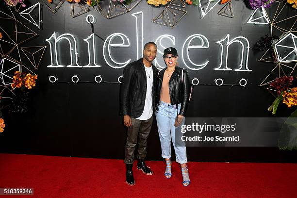 Recording artists Trombone Shorty and Elle Varner attend the Nielsen Pre-Grammy Party at Hyde Lounge on February 14, 2016 in West Hollywood,...