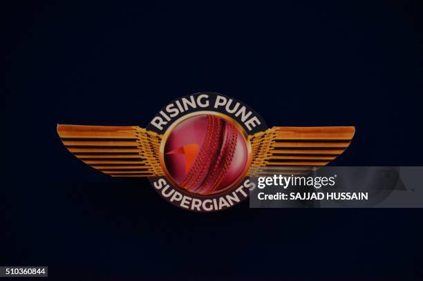 The logo of the Indian Premier League's Rising Pune Supergiants cricket team is seen during an event to unveil the team jersey in New Delhi on...