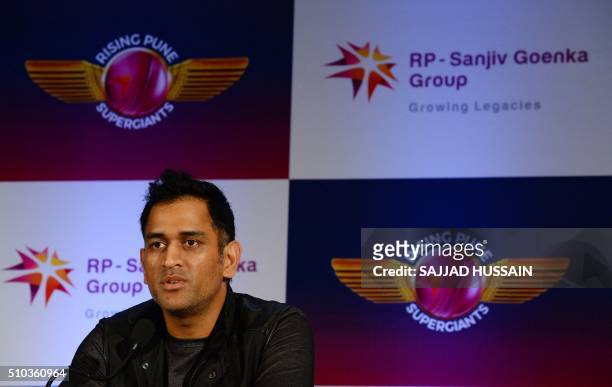 Indian Premier League Rising Pune Supergiants cricket team captain Mahendra Singh Dhoni speaks during an event to unveil the team jersey in New Delhi...