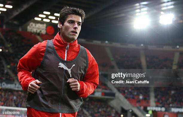 Yoann Gourcuff of Rennes warms up during the French Ligue 1 match between Stade Rennais FC and SCO Angers at Roazhon Park stadium on February 12,...