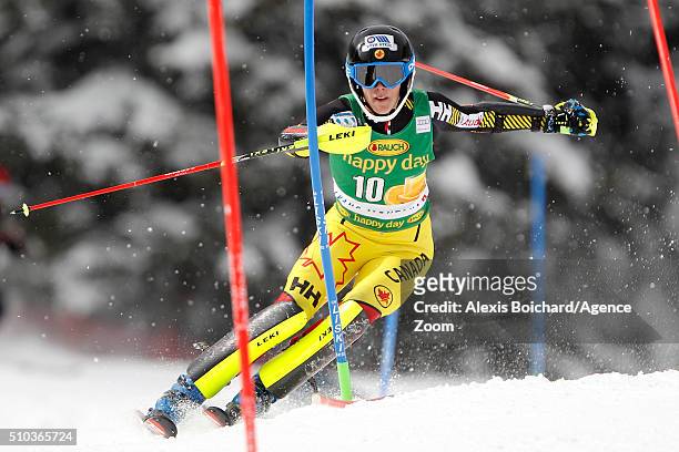 Marie-Michele Gagnon of Canada takes the 3rd place during the Audi FIS Alpine Ski World Cup Women's Slalom on February 15, 2016 in Crans Montana,...