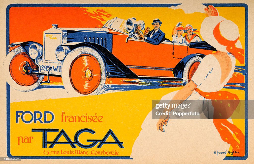 Model T Signage A vintage postcard illustration advertising the custom-bodied Model T ...