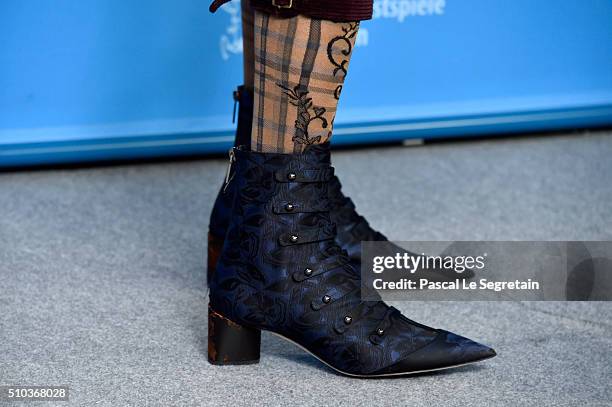 Director Rebecca Miller,shoe detail, attends the 'Maggie's Plan' photo call during the 66th Berlinale International Film Festival Berlin at Grand...