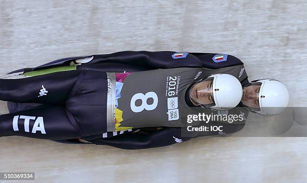 Gold Medal winners Felix Schwarz and Lukas Gufler of Italy compete in the Luge Doubles at Lillehammer Olympic Sliding Centre during the Winter Youth...