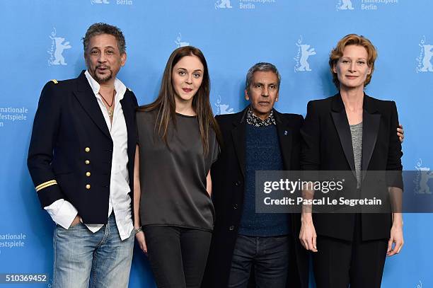 Actors Abel Jafri, Pauline Burlet, director Rachid Bouchareb and actress Astrid Whettnall attend the 'Road to Istanbul' photo call during the 66th...