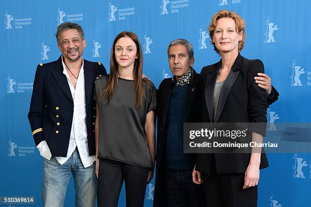 Actors Abel Jafri, Pauline Burlet, director Rachid Bouchareb and actress Astrid Whettnall attend the 'Road to Istanbul' photo call during the 66th...