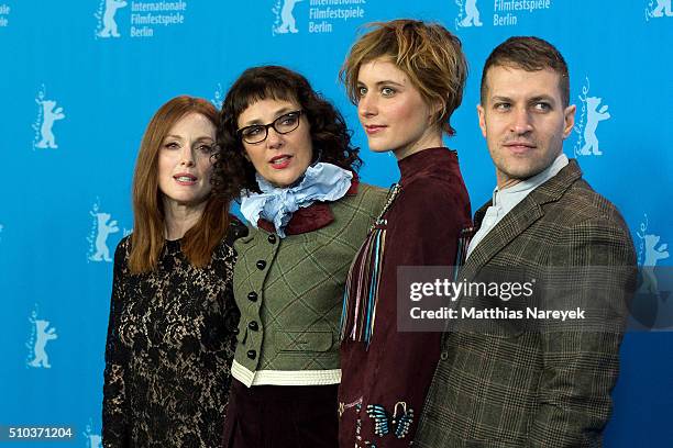 Greta Gerwig attends the 'Maggie's Plan' photo call during the 66th Berlinale International Film Festival Berlin at Grand Hyatt Hotel on February 15,...