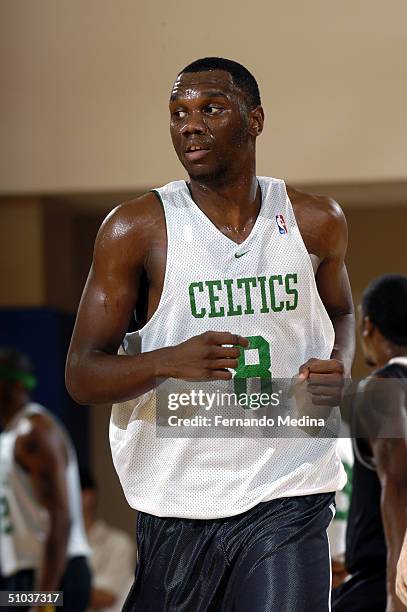 Al Jefferson of the Boston Celtics runs up court against the Miami Heat during a NBA Pepsi Pro Summer League game July 8, 2004 at the RDV Sportsplex...