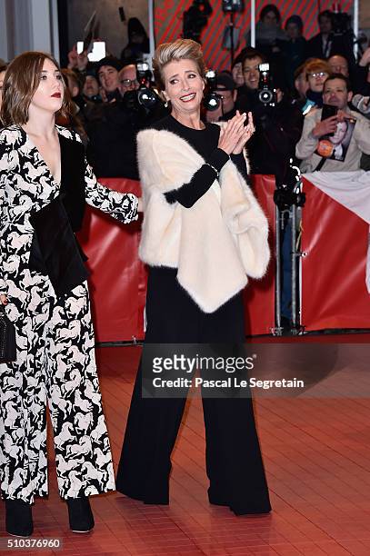 Emma Thompson and her daughter Gaia Romilly Wise attend the 'Alone in Berlin' premiere during the 66th Berlinale International Film Festival Berlin...