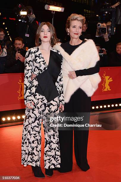 Emma Thompson and her daughter Gaia Romilly Wise attend the 'Alone in Berlin' premiere during the 66th Berlinale International Film Festival Berlin...