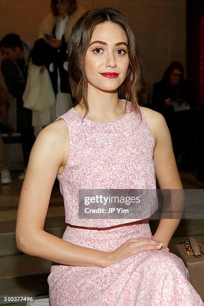 Actress Emmy Rossum attends the Carolina Herrera Fall 2016 fashion show during New York Fashion Week on February 15, 2016 in New York City.
