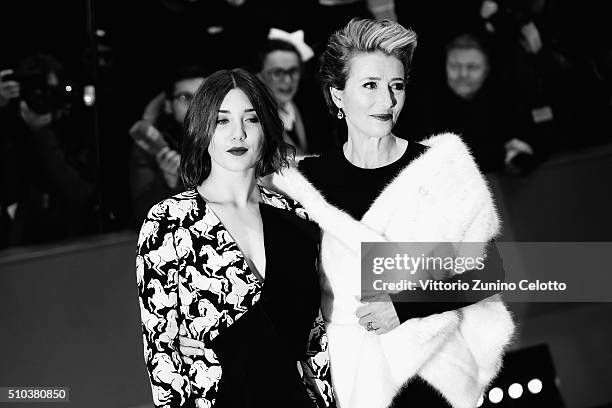 Emma Thompson and her daughter Gaia Romilly Wise attend the 'Alone in Berlin' premiere during the 66th Berlinale International Film Festival Berlin...