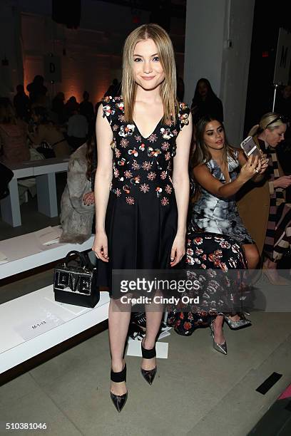 Actress, Sklyer Samuels, poses at the Lela Rose Fall 2016 fashion show during New York Fashion Week: The Shows at The Gallery, Skylight at Clarkson...