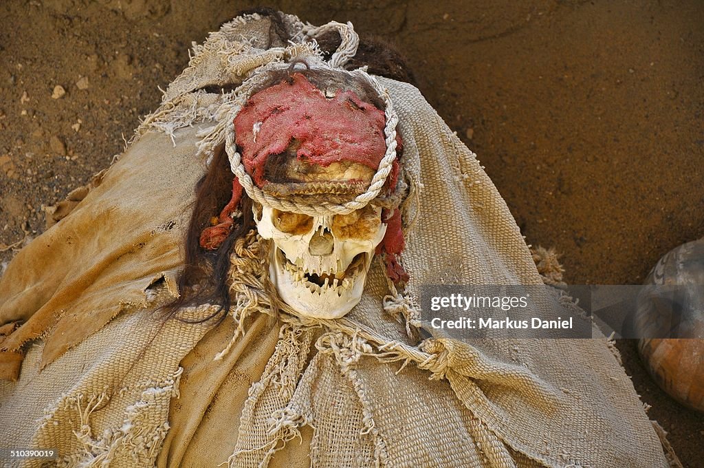 One ancient mummy at Chauchilla Cemetery