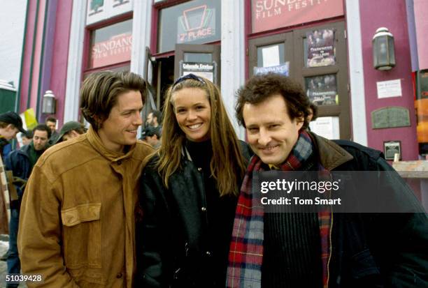 Hugh Grant, Elle MacPherson, And John Dwingan At Sundance Film Festival, Utah, January 30, 1994.