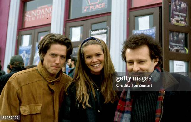 Hugh Grant, Elle MacPherson, And John Dwingan At Sundance Film Festival, Utah, January 30, 1994.