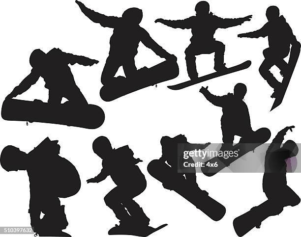 snowboarder snowboarding - happy jumping white background stock illustrations